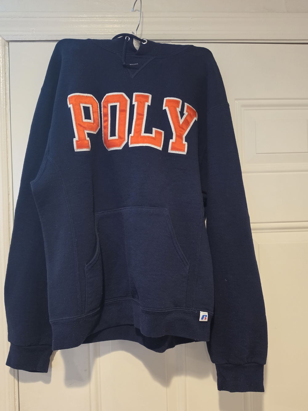 Russell Athletic Navy Crewneck Sweatshirt with Orange 'POLY' Lettering